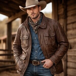 New Zealand Outback‎ Leather Jacket Mens Small Plaid Lined Cooper Collections